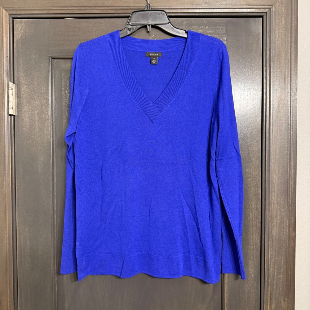 Halogen Womens Merino Wool Blend V-Neck Sweater Cobalt Blue Size M HA433374MI